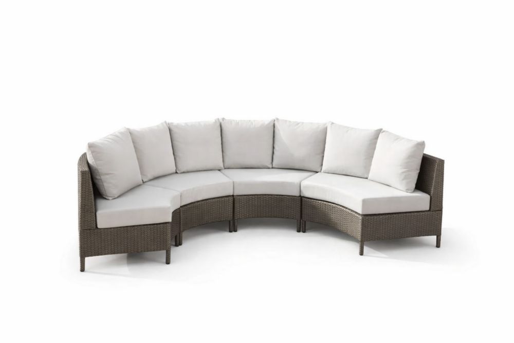 Canapé d'angle modulaire en rotin avec coussins gris clair