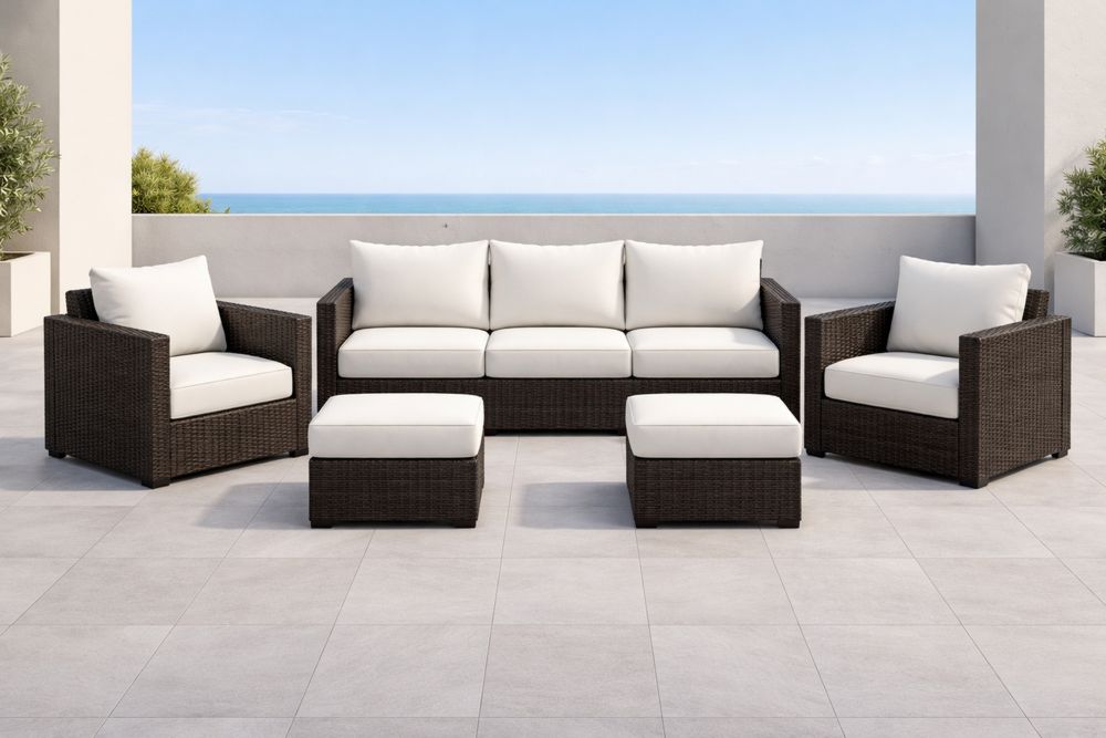 Ensemble de jardin en résine tressée avec coussins en polyester