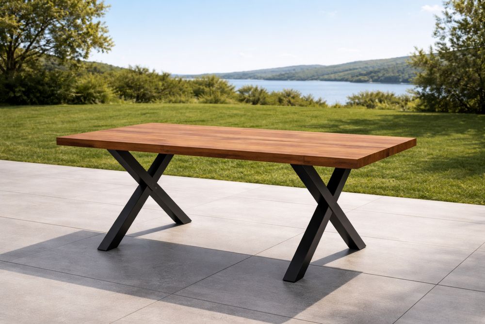 Table de jardin rectangulaire en bois d'acacia et acier 200x100x75 cm