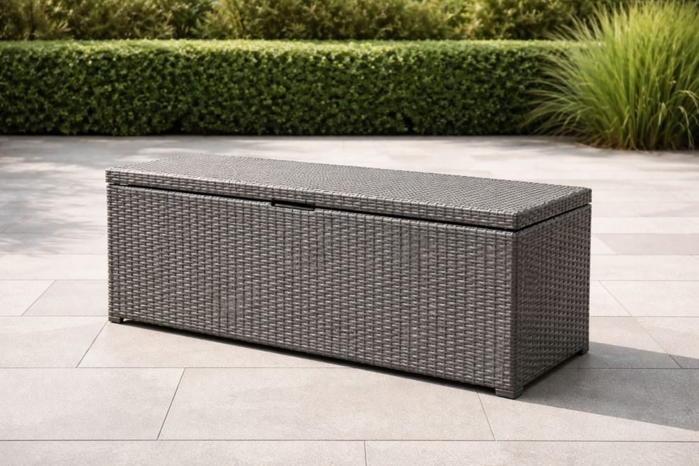 Coffre de jardin en résine tressée 120x45x55 cm Gris