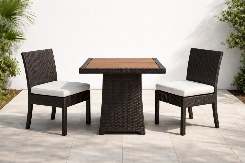 Ensemble de jardin en résine tressée et bois avec table et 2 chaises