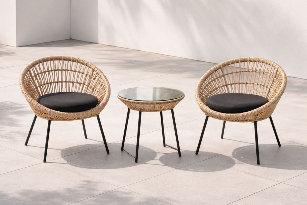 Ensemble de jardin en rotin synthétique avec table en verre et chaises