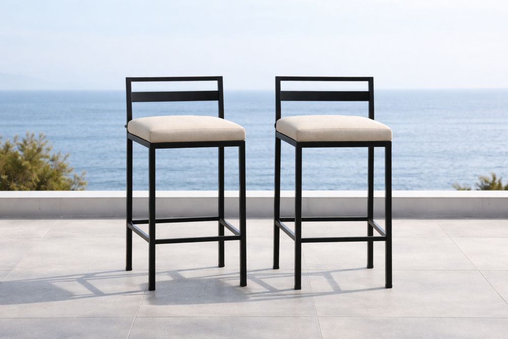 Tabourets de Bar Métal et Tissu Beige Lot de 2