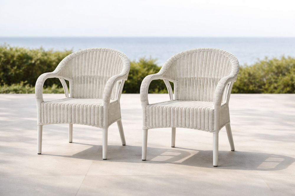 Lot de 2 chaises blanches en résine tressée pour extérieur