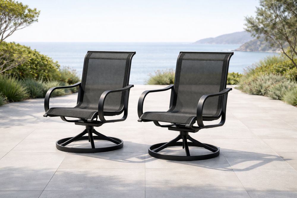 Chaises Pivotantes en Aluminium et Maille Noire Extérieur