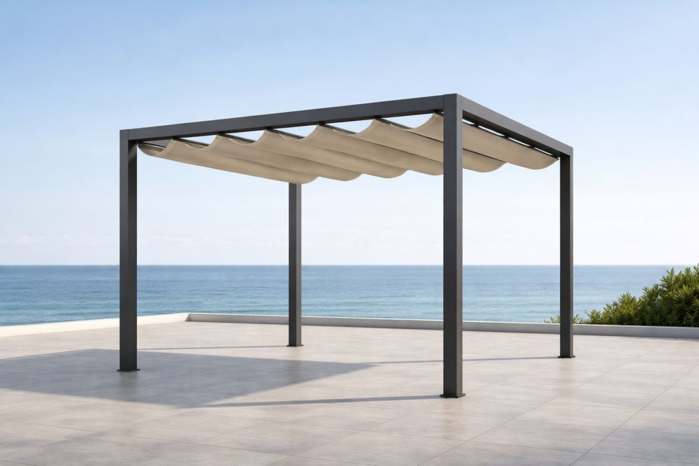 Pergola extérieure aluminium avec toit rétractable 3x3×2.5m Gris