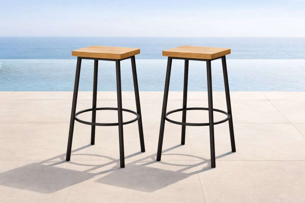 Lot de 2 Tabourets Hauts en Bois et Métal Noir