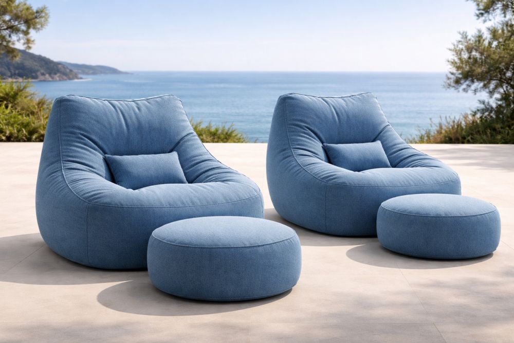 Ensemble de fauteuils et repose-pieds en tissu bleu