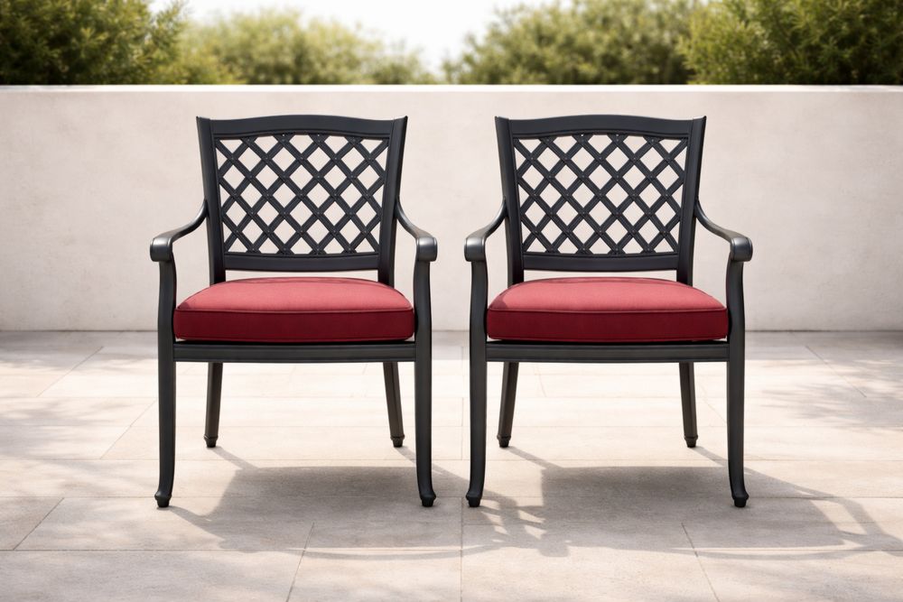 Lot de 2 chaises de jardin en aluminium avec coussins rouges