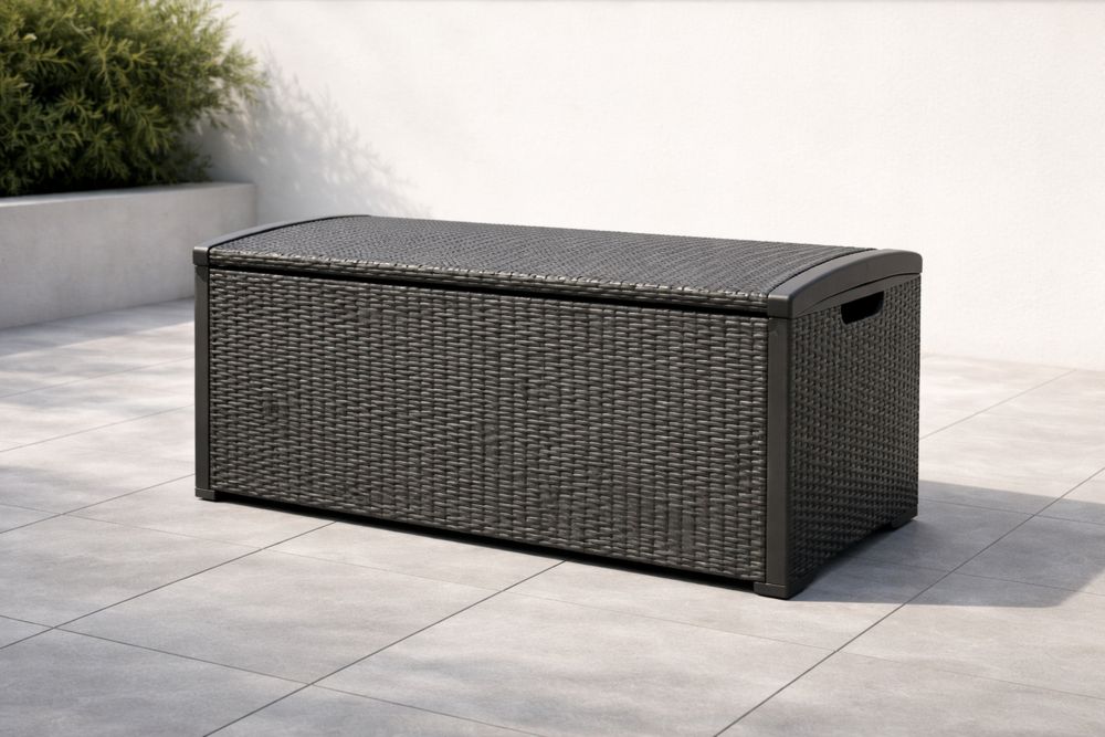 Coffre de Rangement en Résine Tressée Noir 120x56x63 cm