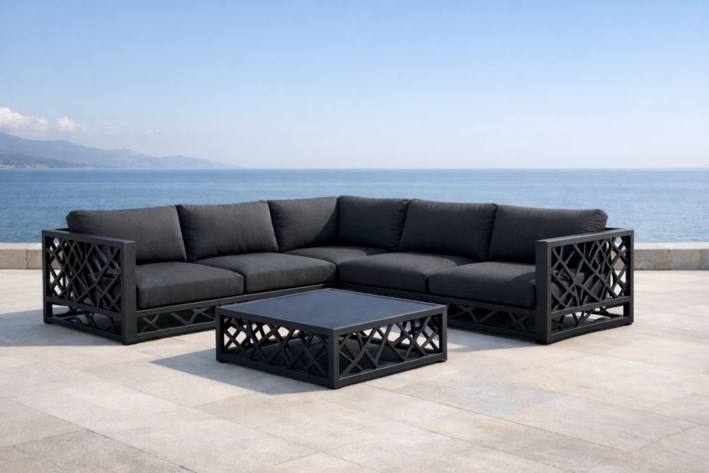 Ensemble de canapé d'extérieur en aluminium et tissu noir