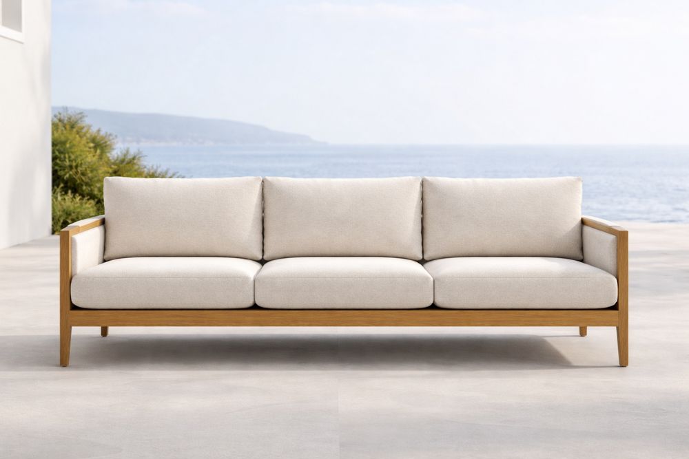 Canapé 3 Places Bois Coussins Beige