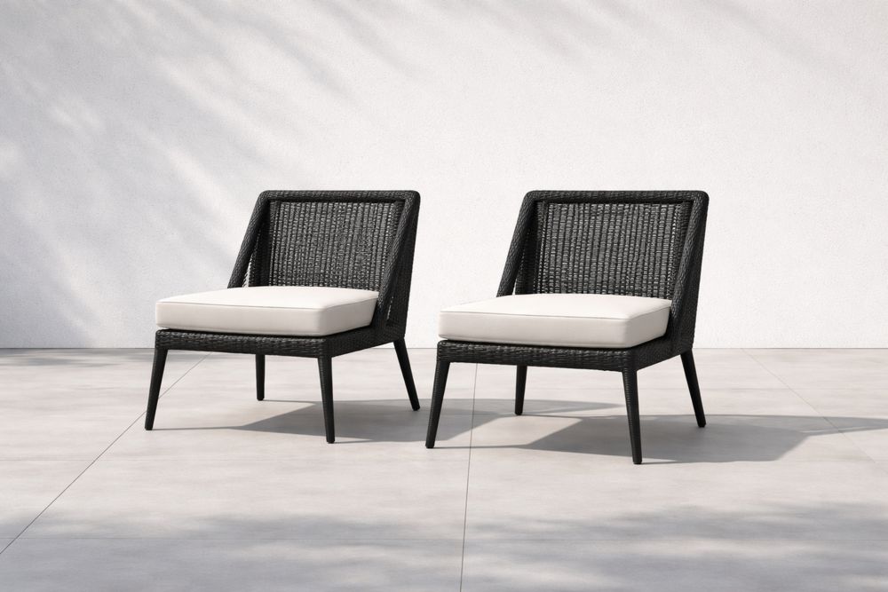 Ensemble de 2 chaises d'extérieur en résine avec coussins polyester