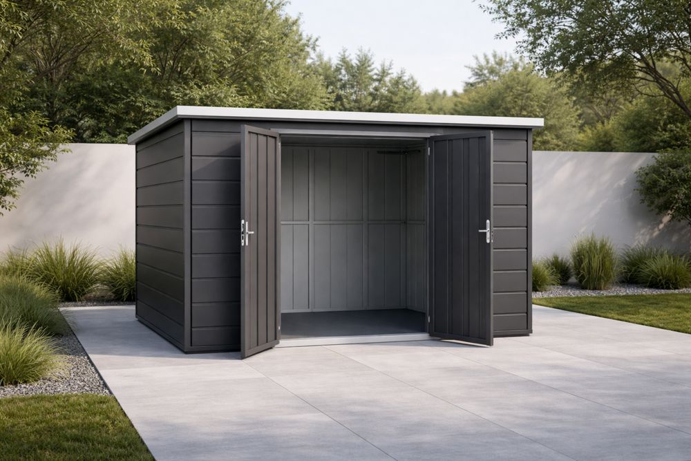 Abri de Jardin en Polypropylène Gris avec Double Portes 225x185x203cm