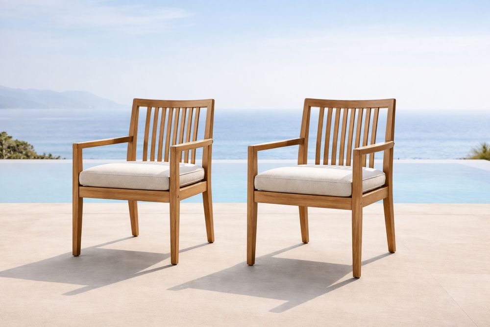 Set de 2 chaises en teck d'extérieur avec coussins en polyester beige