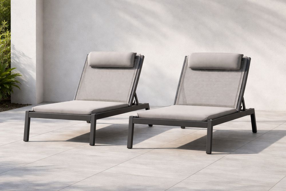 Lot de 2 Chaises Longues Extérieures en Aluminium et Textilène Gris