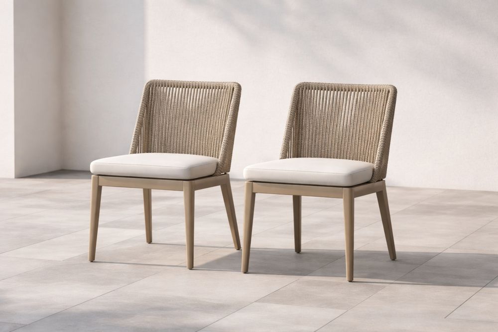 Ensemble de 2 chaises d'extérieur en aluminium et corde avec coussins