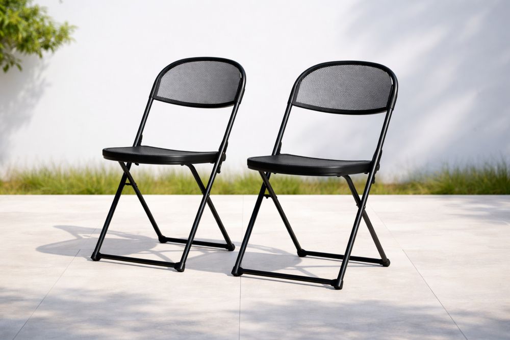 Chaises Pliantes en Métal Lot de 2 Noir
