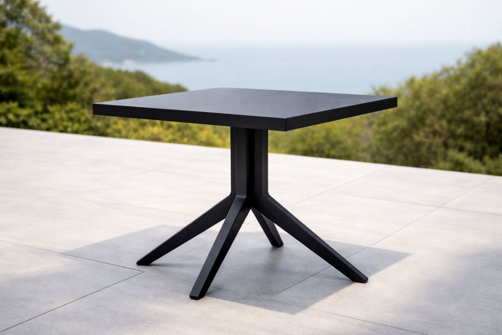 Table carrée extérieure en aluminium noir 70x70x75 cm