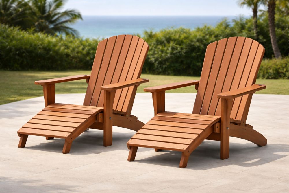 Paire de chaises Adirondack en bois d'acacia avec repose-pieds