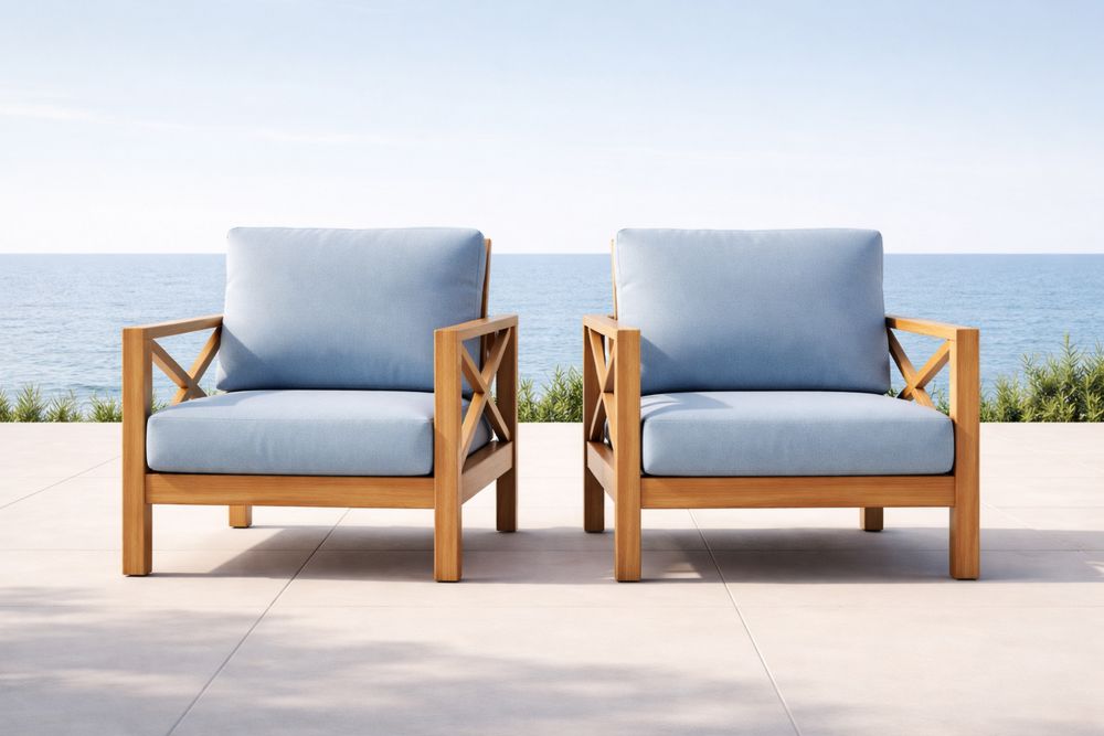 Fauteuils de jardin en bois avec coussins bleu 2 pièces