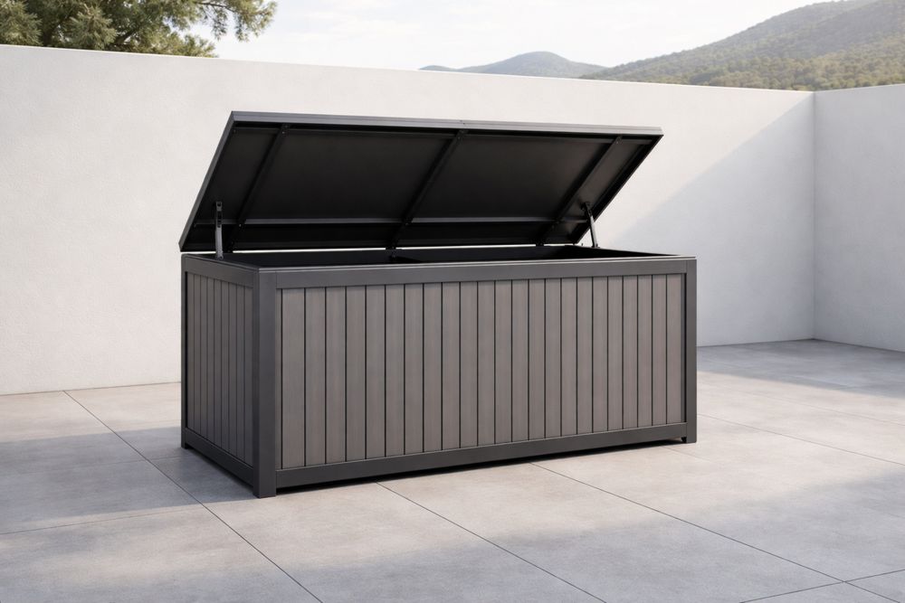 Coffre de rangement extérieur en aluminium 150x80x90 cm Gris