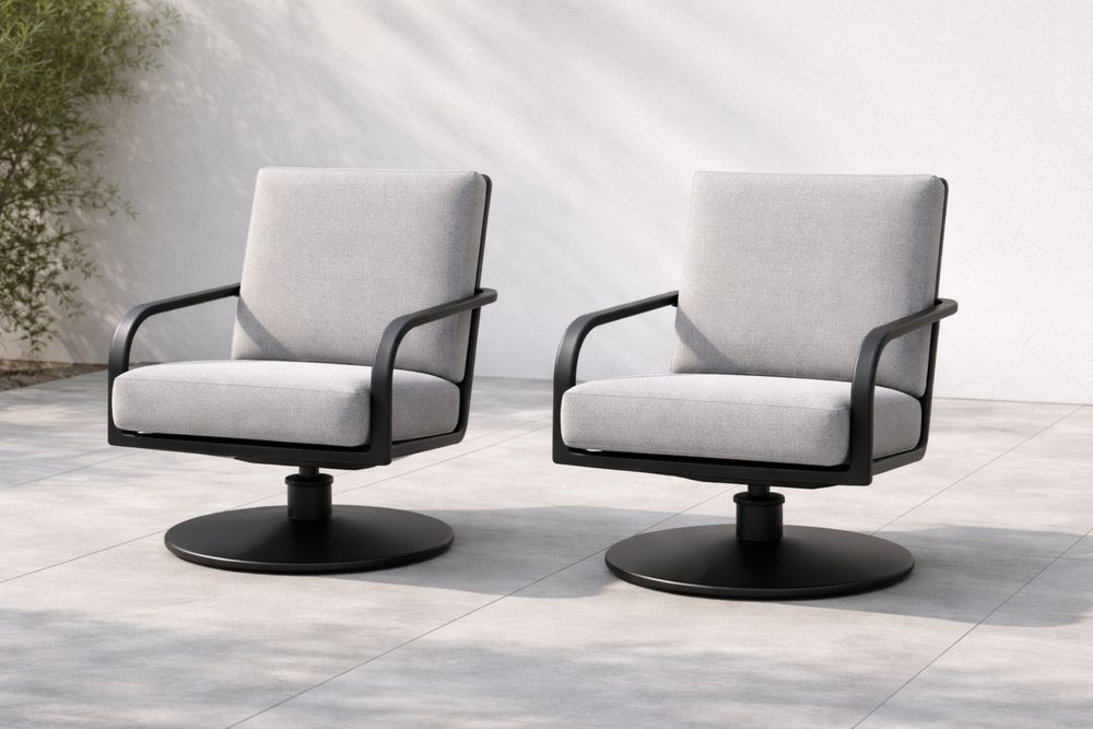 Lot de 2 fauteuils pivotants en textile gris et métal noir