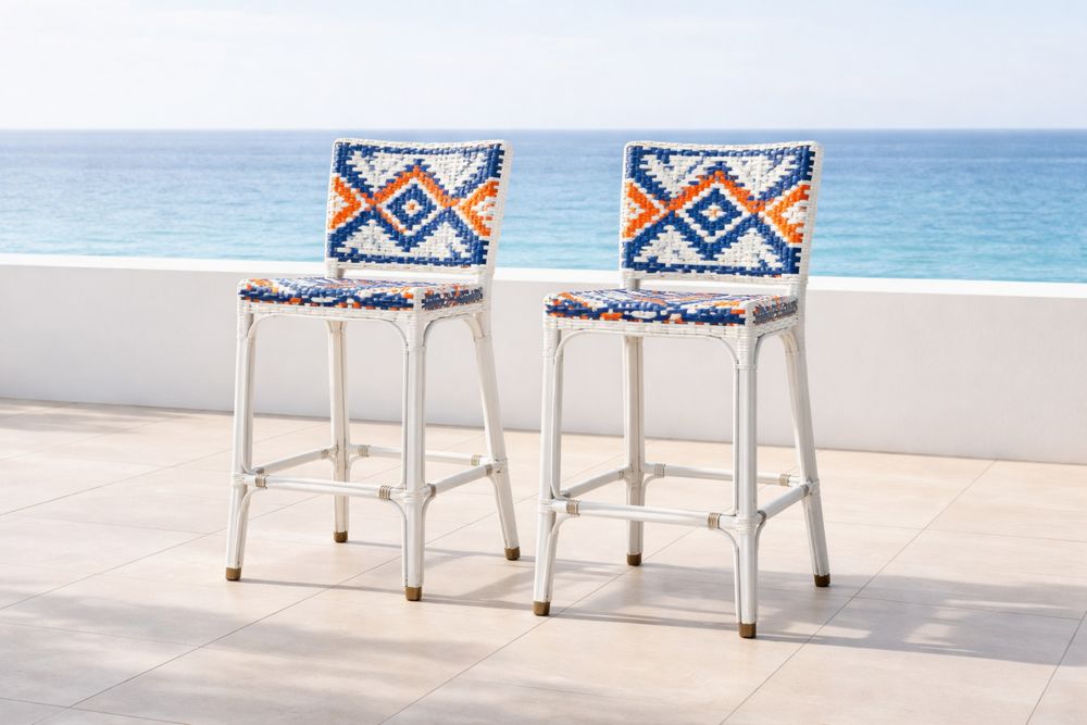 Tabourets de Bar en Rotin Synthétique avec Motif Géométrique