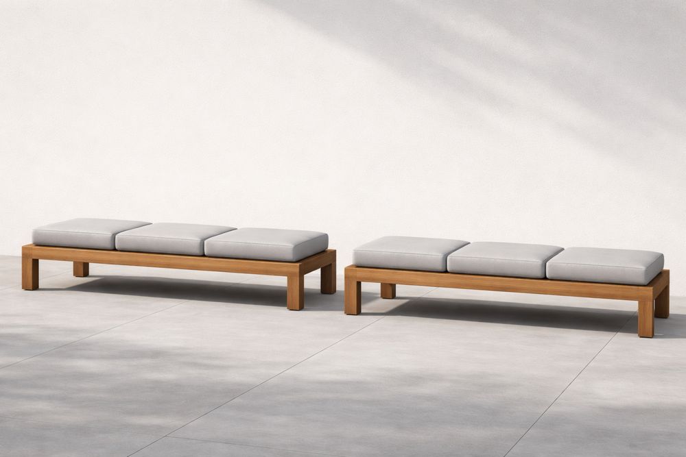 Banquette Extérieure en Bois et Coussins Gris