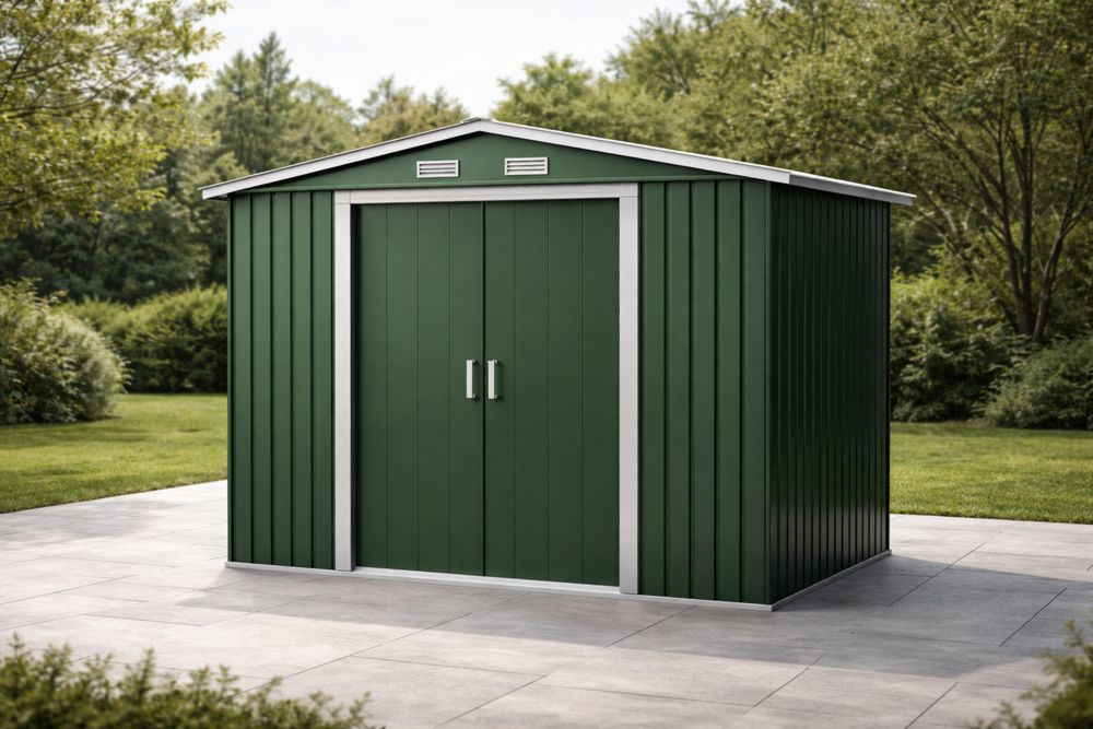 Abri de Jardin Métallique Vert avec Portes Coulissantes