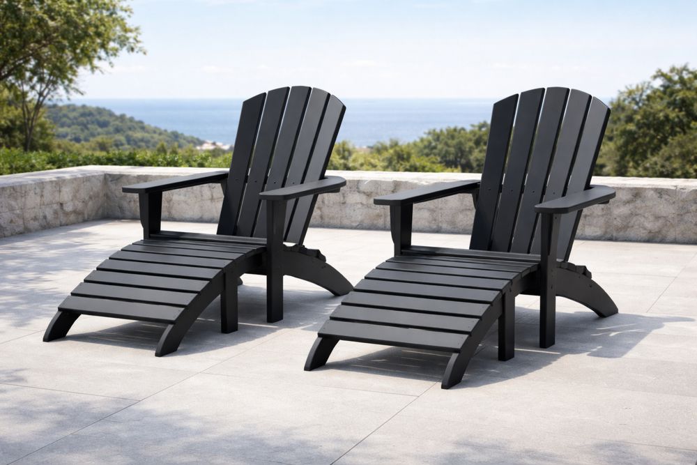 Paire de chaises Adirondack avec repose-pieds en plastique HDPE Noir