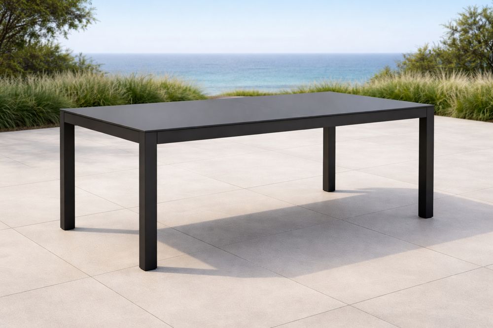 Table rectangulaire en aluminium noir pour extérieur 180x90x75 cm