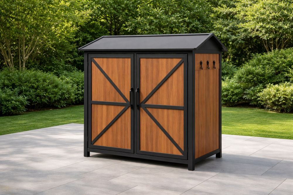 Armoire de jardin en acier et composite 115x75x145 cm Marron/Noir