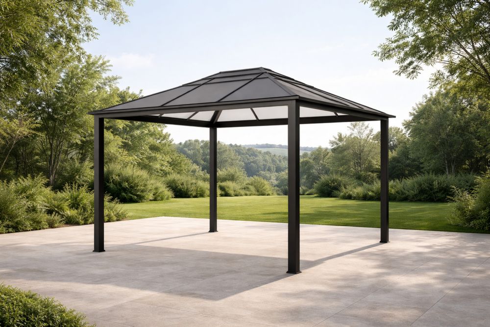 Pavillon de Jardin en Métal 3x3×2.5 m avec Toit en Polycarbonate Noir
