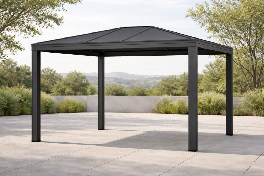 Tonnelle de jardin en aluminium avec toit en acier gris 3x3×2.5m