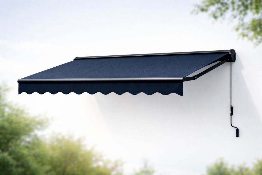 Store Banne Extérieur Rétractable Tissu Polyester Bleu Foncé