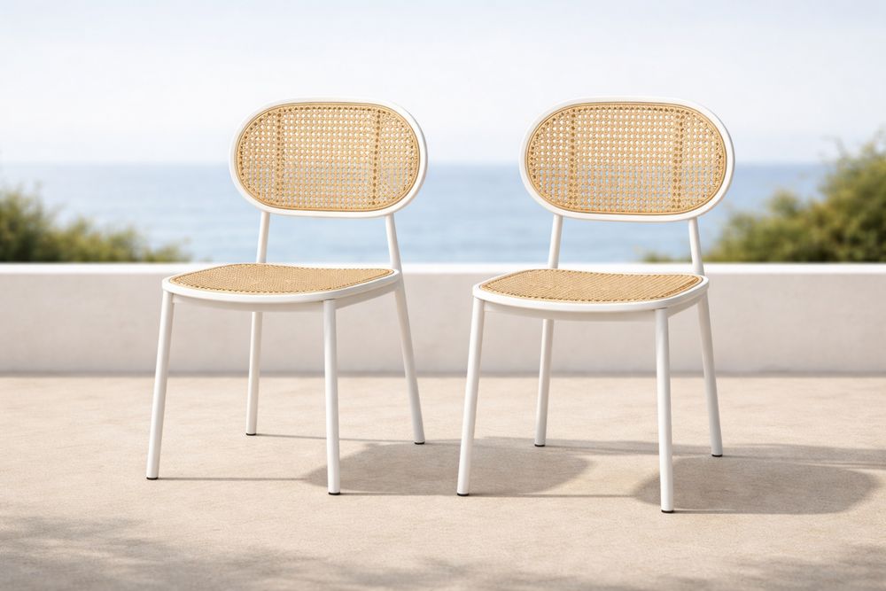 Chaise en métal blanc et rotin naturel ovale 45x45x80cm