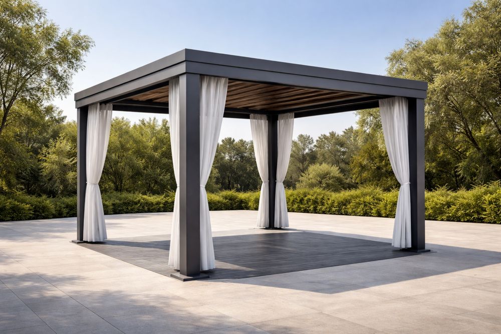 Pavillon de Jardin en Aluminium avec Rideaux en Polyester 3x3×2.5m