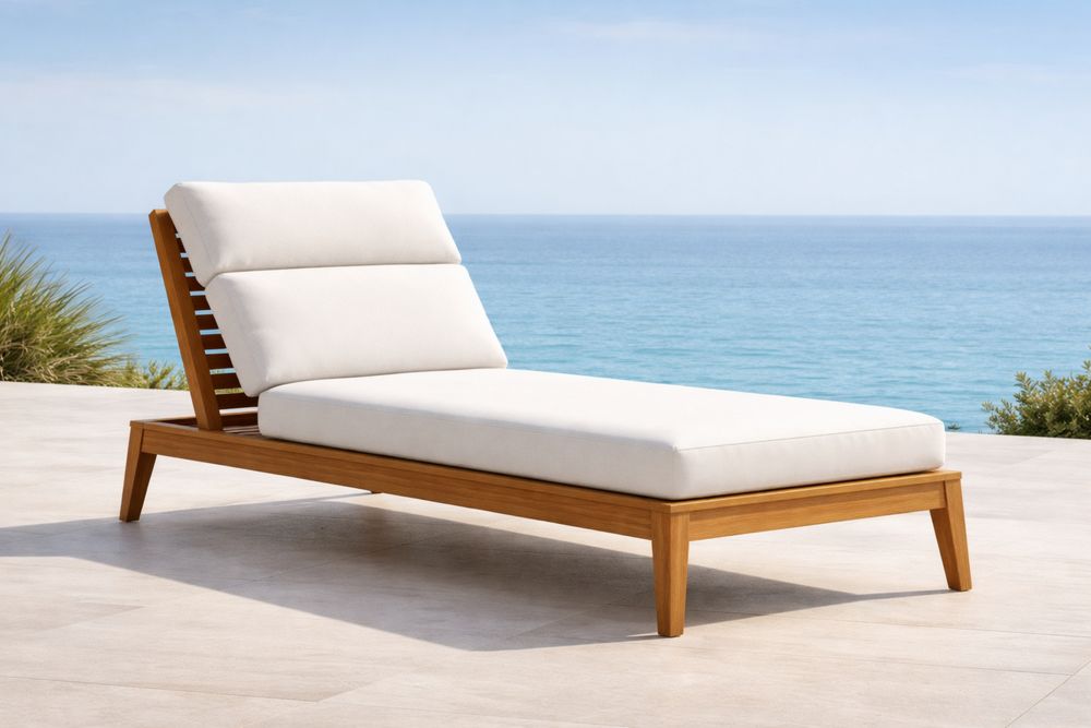 Chaise Longue Extérieure Teck Tissu Blanc