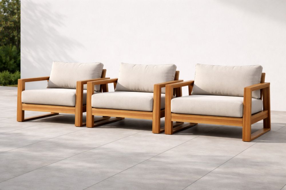 Ensemble de Fauteuils en Bois avec Coussins en Lin Beige