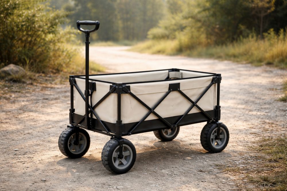 Chariot de Transport en Acier et Polyester Noir/Beige