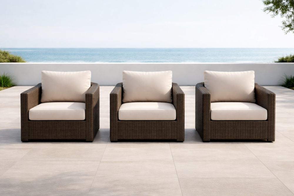 Fauteuil extérieur en rotin synthétique 3 pièces coussin amovible 92 cm x 85 cm x 70 cm