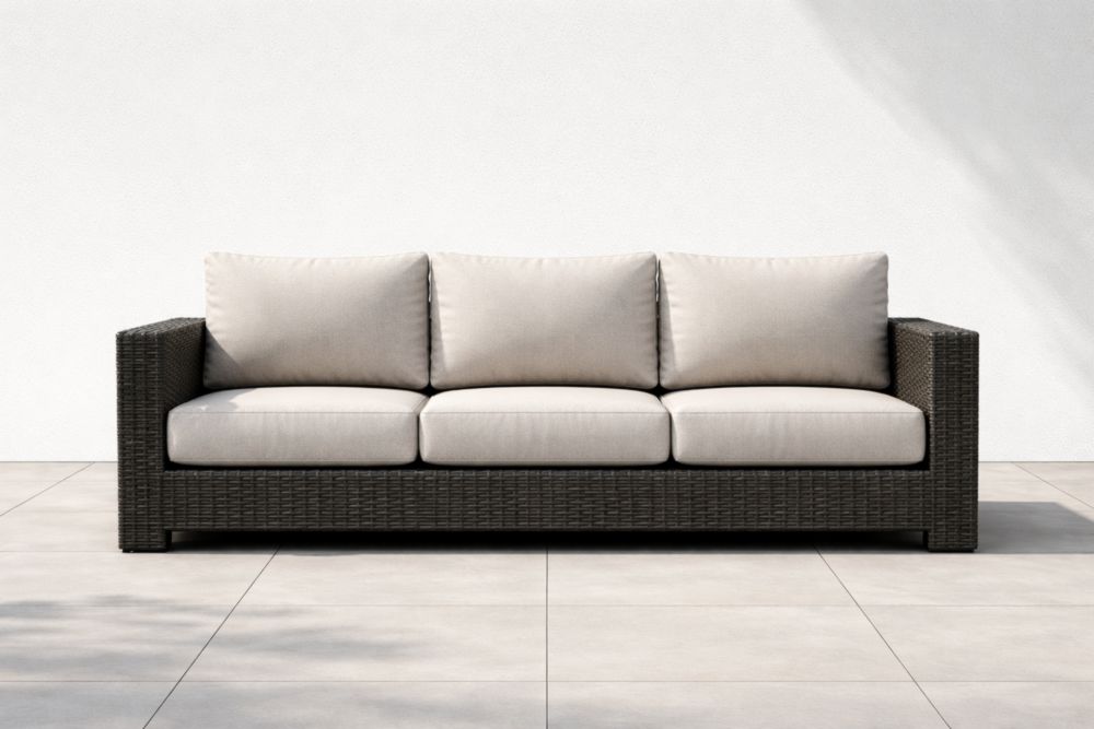 Canapé d'extérieur 3 places résine tressée polyester Beige