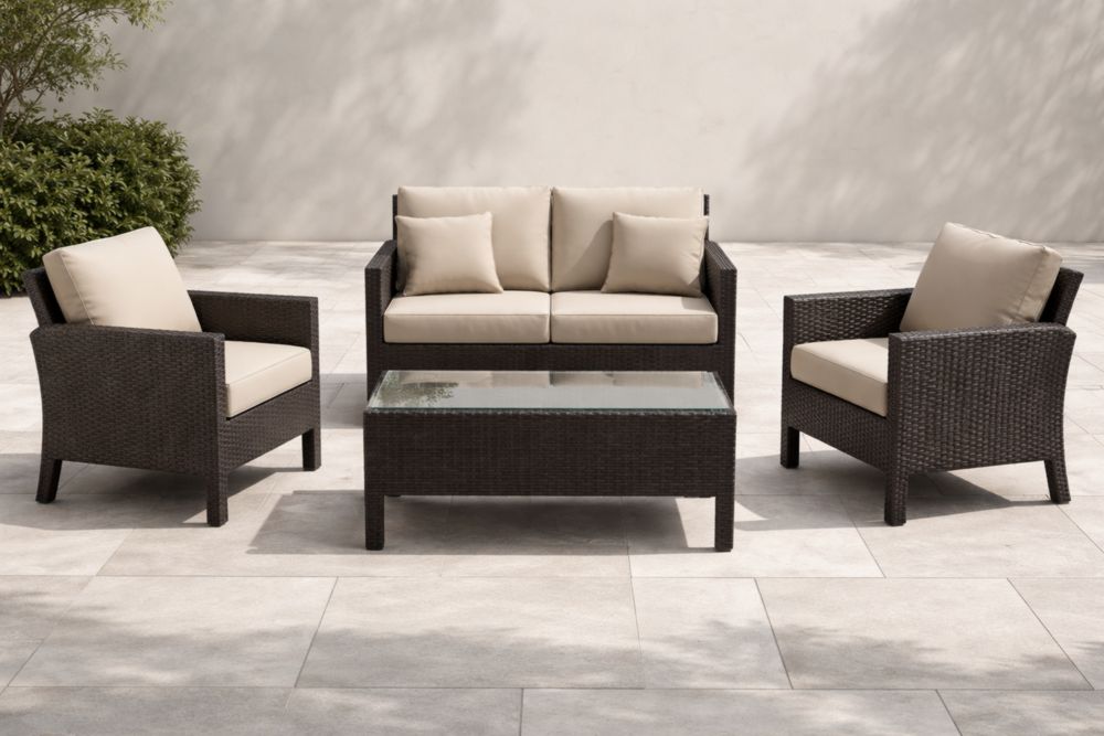 Ensemble de meubles de jardin en rotin synthétique avec coussins crème