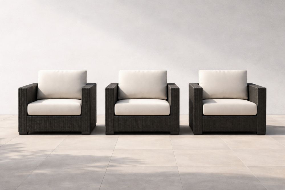 Ensemble de 3 Fauteuils Extérieur en Rotin avec Coussins Blancs