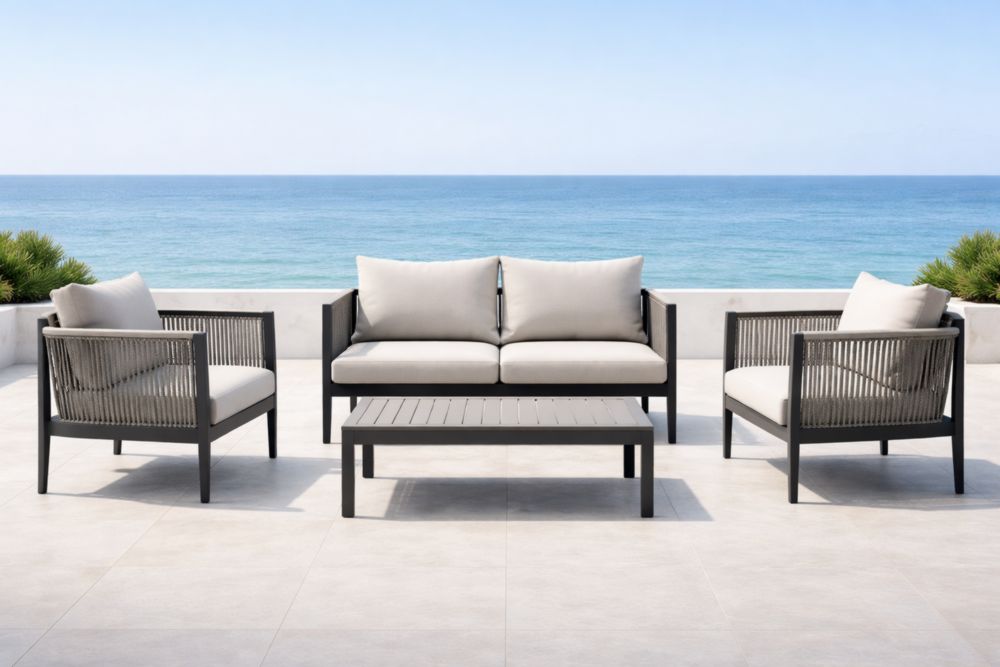 Ensemble de jardin en aluminium avec coussins en tissu