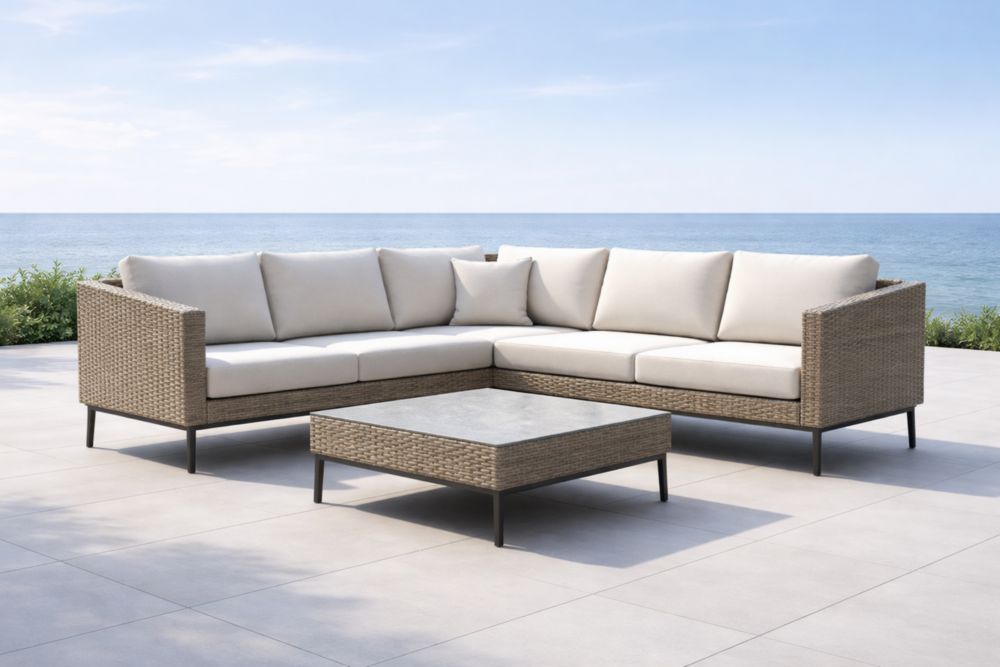 Canapé d'Extérieur en Résine Tressée avec Table Basse