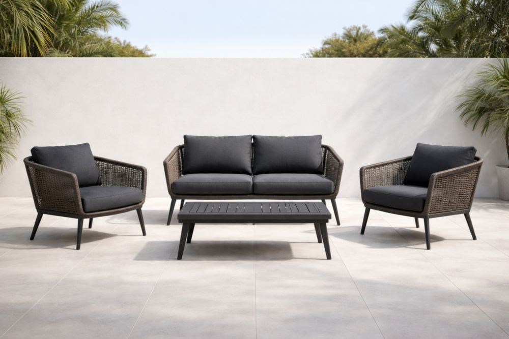 Ensemble de salon d'extérieur en aluminium avec table et coussins gris foncé