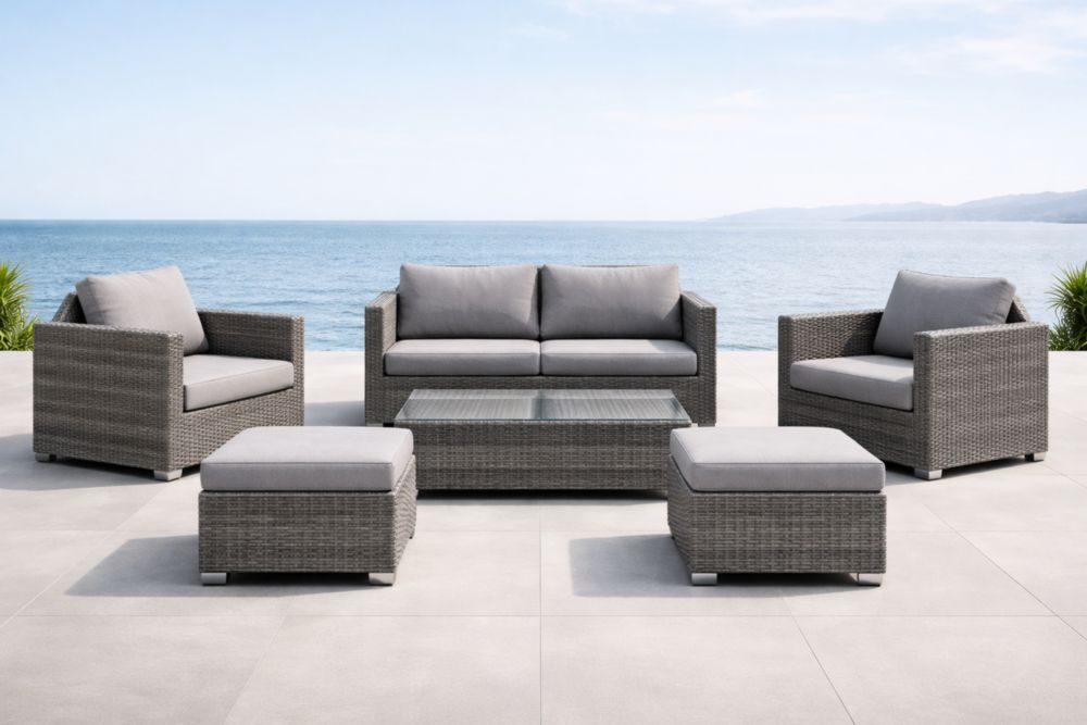 Ensemble de salon de jardin en rotin avec coussins gris