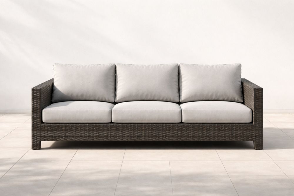 Canapé d'extérieur 3 places en aluminium et résine avec coussins en polyester